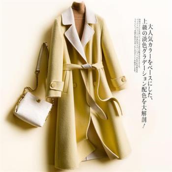 【米蘭精品】羊毛大衣毛呢外套-拼色雙面呢修身長版女外套4色74bi79