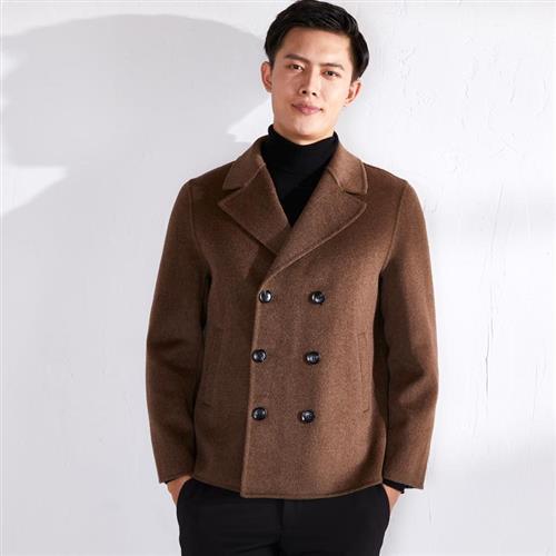 羊毛大衣毛呢夾克-雙面呢短款手工縫製男外套2色74bi24