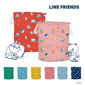 網狐家居-LINE FRIENDS 布藝圓筒中款 摺疊收納籃 23x26 [現貨] 熊大/兔兔/莎莉/熊美