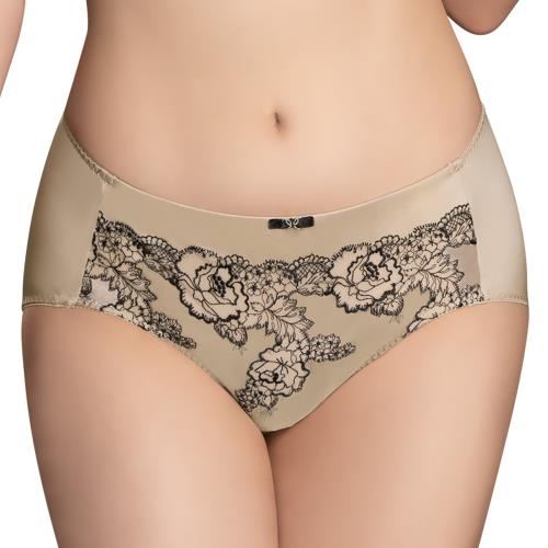 【Swear 思薇爾】 浮花緞香系列M-XXL蕾絲刺繡中腰三角女內褲(塔克棕)