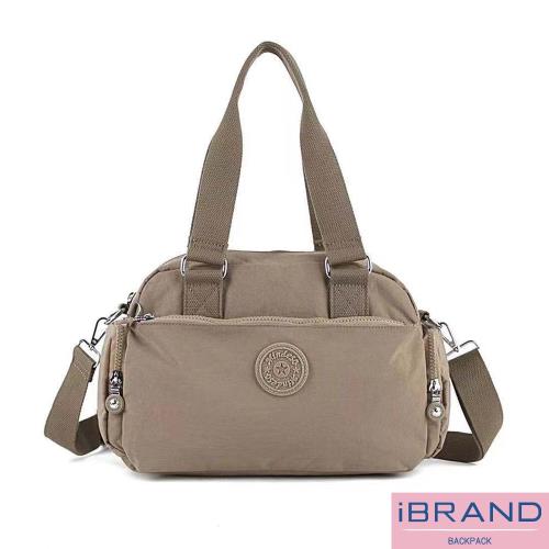 iBrand 輕盈防潑水多口袋大容量側斜背包 -卡其色 MDS-8629