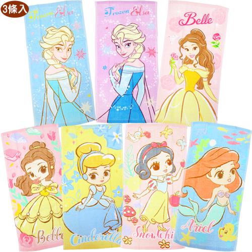 迪士尼公主冰雪奇緣童巾兒童毛巾小美人魚白雪公主長髮公主灰姑娘貝兒隨機3條入 107222【卡通小物】