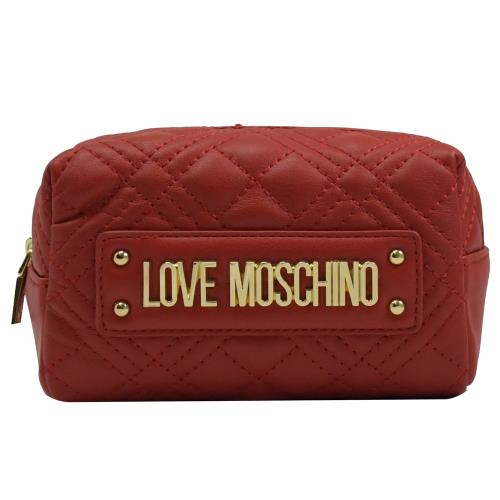 MOSCHINO LOVE MOSCHINO 菱格紋絎縫化妝包/萬用包.紅