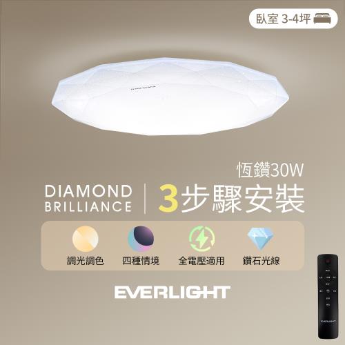 【Everlight 億光】30W 恆鑽 遙控調光調色 LED吸頂燈 天花板燈具 全電壓