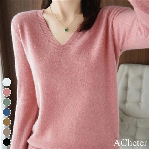 【ACheter】v領顯瘦套頭百搭純色針織上衣#111344
