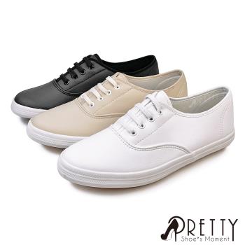Pretty 女 休閒鞋 日系 素面 彈性鞋帶 免綁帶 直套式 平底 臺灣製P-28511