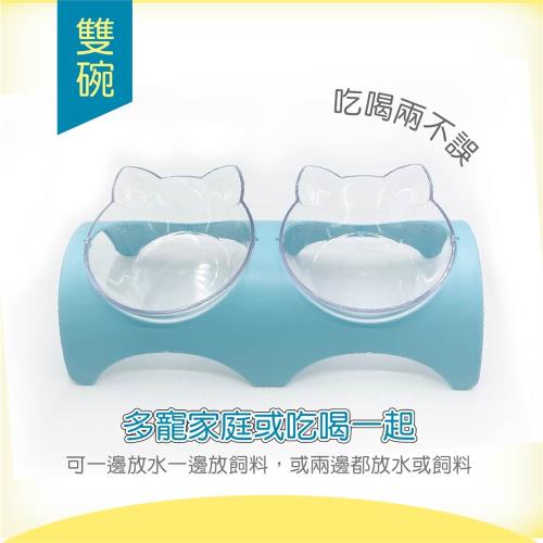 雙碗護頸碗 可愛貓咪造型(AH-222B)(降低頸椎壓力寵物碗 飼料碗)-貓碗 貓咪碗 貓餐桌 狗碗 狗餐桌