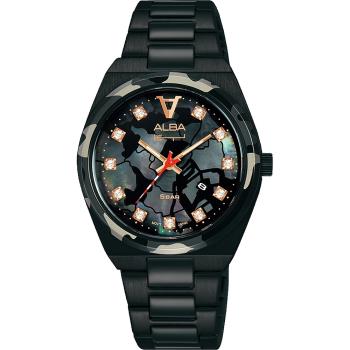 ALBA雅柏 迷彩錶圈計時鋼帶情侶對錶-女款 (AH7Z43X1 / VJ22-X361SD)