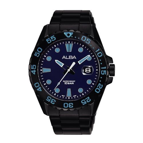 ALBA雅柏 休閒舒適運動鋼帶錶-黑藍 (AS9N27X1 / VJ42-X322B)