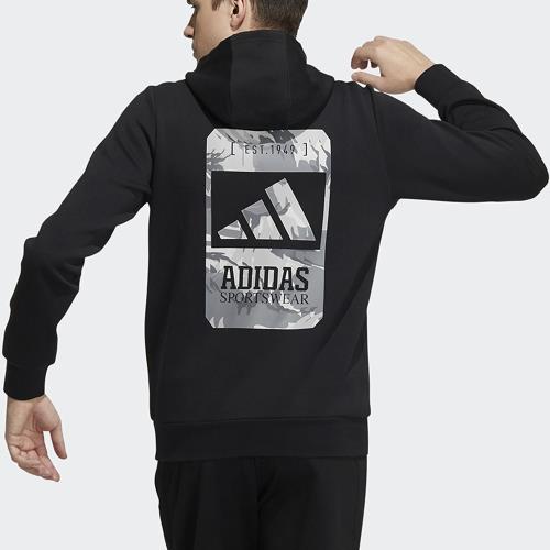 【現貨】Adidas FUTURE ICONS 男裝 長袖 帽T 微刷毛 口袋 迷彩大圖 黑【運動世界】H39271