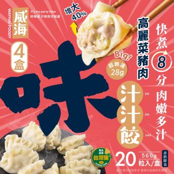 【威海Way Hai】28g超大顆高麗菜豬肉水餃 鮮Ｑ手作汁汁餃 x4盒(20顆/560g/盒)