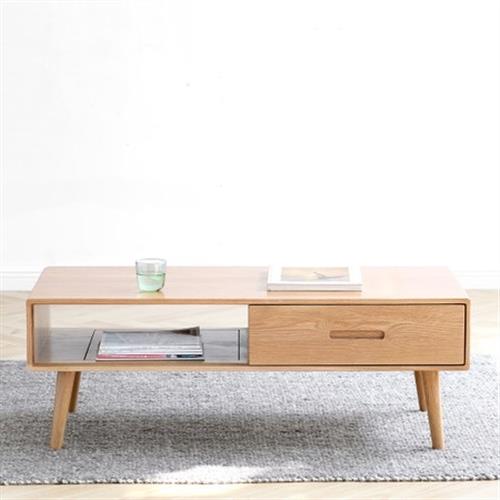 【hoi! 好好生活】源氏木語柏林原木色橡木1M雙抽實木茶几 Y83J13