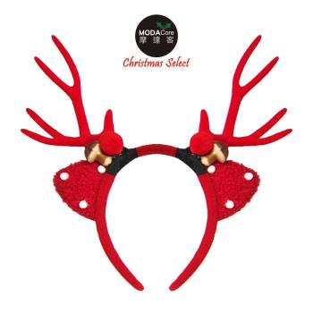 摩達客耶誕派對-立體白點紅色大鹿角聖誕髮箍