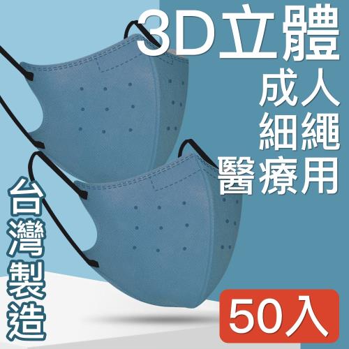 台灣優紙 MIT台灣嚴選製造 細繩 3D立體醫療用防護口罩-成人款 50入/盒 深藍