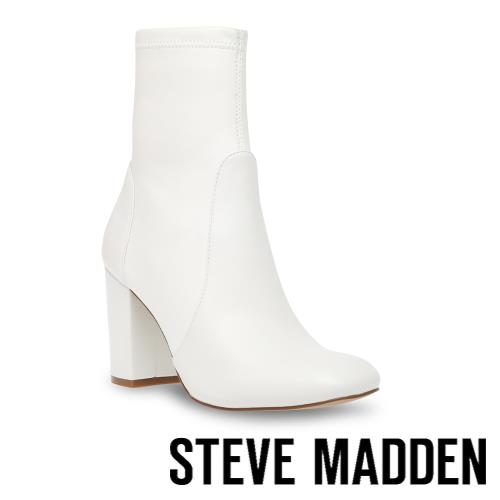 STEVE MADDEN-QUIP 拼接皮質粗跟中筒靴-白色