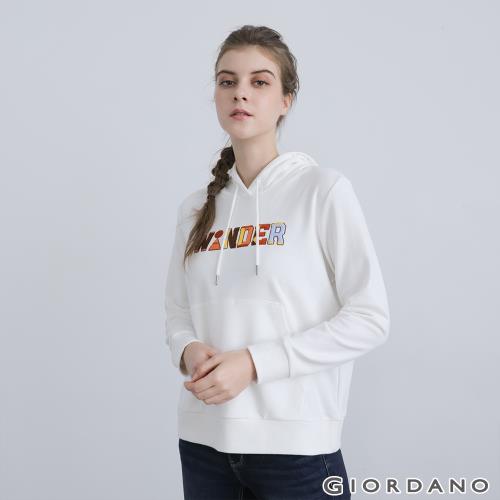 GIORDANO 女裝WANDER文字連帽T恤 (01 皎白)