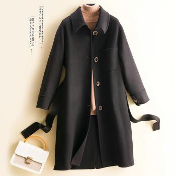 【米蘭精品】羊毛大衣毛呢外套-寬鬆雙面呢純色長款女外套4色74bi101