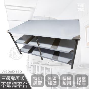 Abis 豪華升級版90X150CM三層圓角430不鏽鋼桌/料理桌/工作桌/工作臺/流理臺(3尺X5尺)