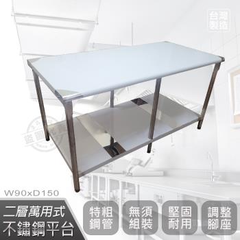Abis 豪華升級版90X150CM二層圓角430不鏽鋼桌/料理桌/工作桌/工作臺/流理臺(3尺X5尺)