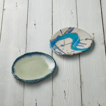 有種創意 - 丸伊信樂燒 - 藍染冰河紋淺盤雙件組(2件式-16cm)