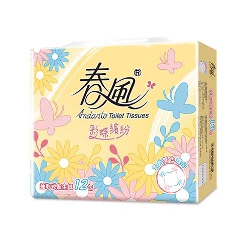 春風彩蝶繽紛抽取式衛生紙90抽12包【愛買】/