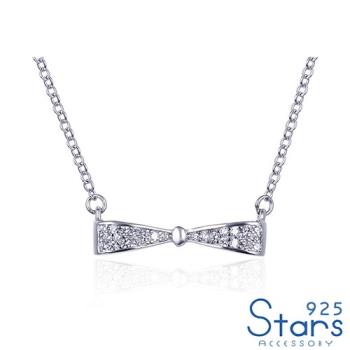 【925 STARS】純銀925優雅美鑽鑲嵌蝴蝶結造型項鍊 純銀項鍊 造型項鍊 情人節禮物
