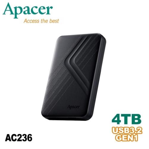 Apacer宇瞻AC236 4TB USB3.2 Gen1行動硬碟-時尚黑
