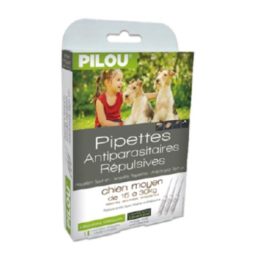 Pilou法國皮樂-第二代升級配方非藥用防蚤蝨滴劑-中犬用5kg以上15kg以下(防蚤蝨防蚊)