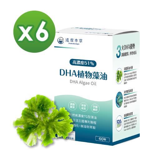 【達摩本草】法國51%DHA植物藻油x6盒 (60顆/盒)《國際專利、高濃度》