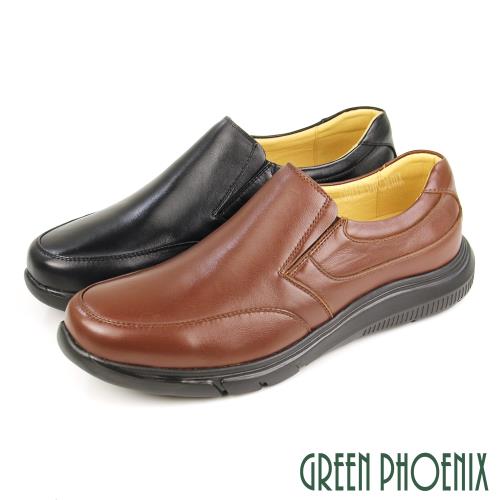 GREEN PHOENIX 台灣製簡約質感全羊皮直套式休閒皮鞋商務皮鞋(男鞋)T9-11003