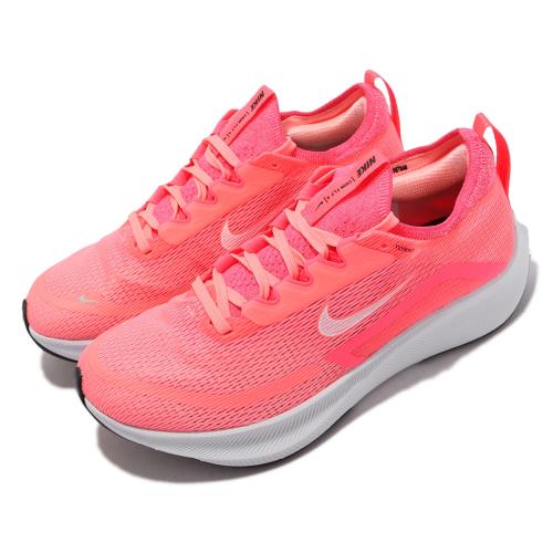 Nike 慢跑鞋Zoom Fly 4 運動女鞋React科技氣墊避震包覆路跑健身粉白