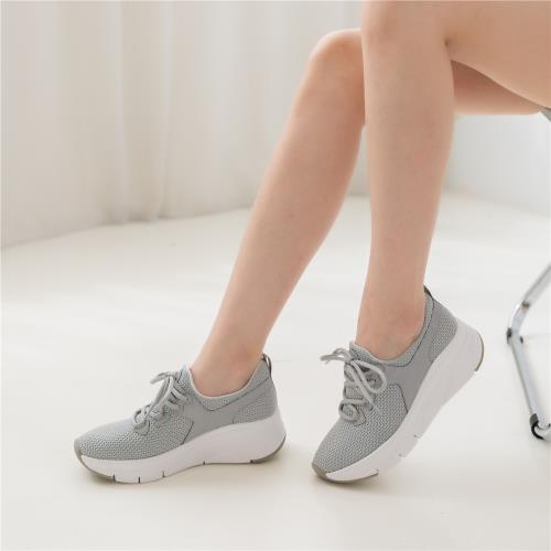 【WYPEX】現貨+預購/ 極輕真皮針織增高鞋女厚底小白鞋灰色老爹鞋