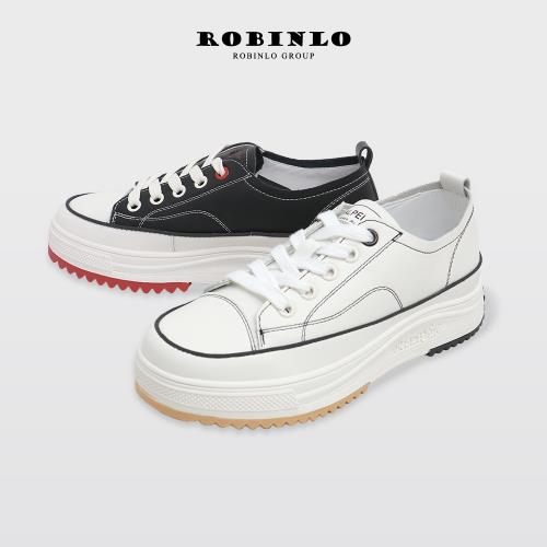 Robinlo美式塗鴉2D線條感小白鞋休閒鞋BYRNE-白色/黑色