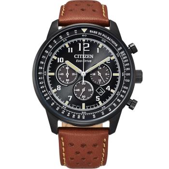 CITIZEN 星辰 飛行時尚光動能計時腕錶-CA4505-12E/黑X咖啡