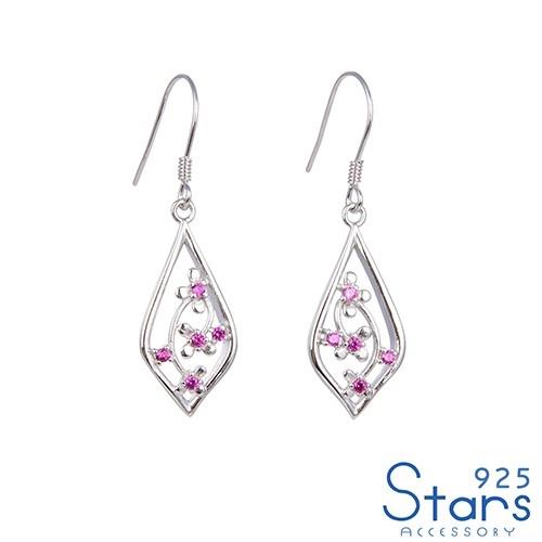 【925 STARS】純銀925微鑲美鑽花朵幾何造型耳環 純銀耳環 造型耳環 情人節禮物 