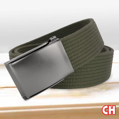 【CH-BELT 銓丞皮帶】百搭素色織帶方頭造型休閒腰帶(軍綠)