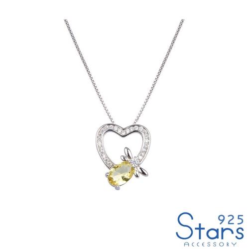 【925 STARS】純銀925微鑲美鑽黃水晶愛心蝴蝶造型吊墜 純銀吊墜 造型吊墜 情人節禮物 