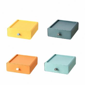 抽屜 收納盒 【2入】 4色可選 桌面收納盒 莫蘭迪撞色收納盒 可疊加式置物盒 儲物收納盒 口罩收納盒 化妝品收納盒