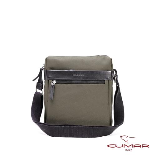 CUMAR DUAL 直立 側背包-尼龍+頭層皮-橄欖綠色