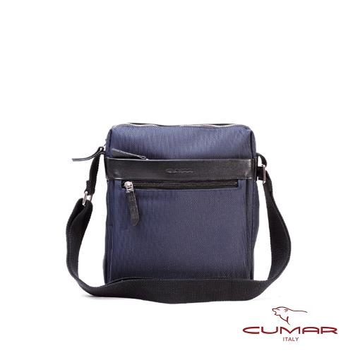 CUMAR DUAL 直立 側背包-尼龍+頭層皮-藍色