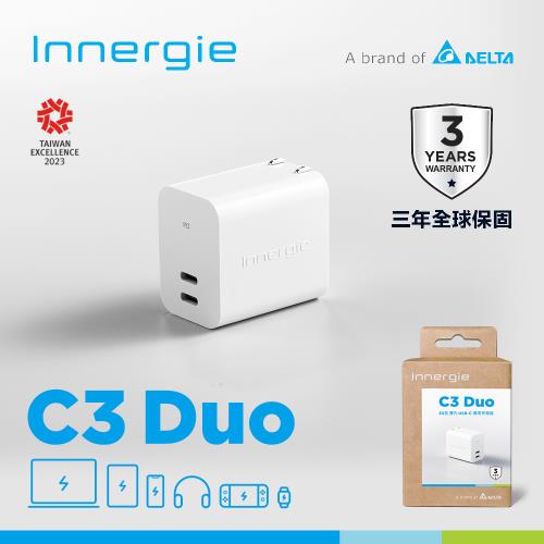 台達Innergie C3 Duo 30瓦 USB-C 雙孔萬用充電器 (摺疊版)