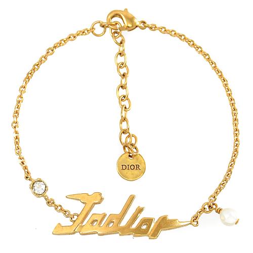 Christian Dior Jadior 英字LOGO水鑽珠飾手鍊.金