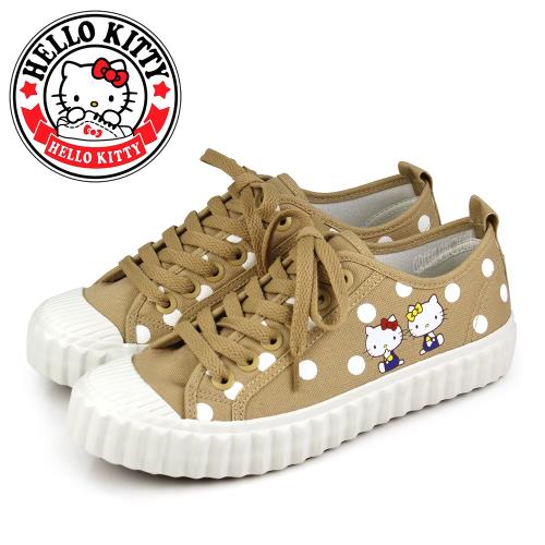 HELLO KITTY 女 休閒鞋 帆布鞋 餅乾鞋 凱蒂貓 白玉珍奶 綁帶N-21017