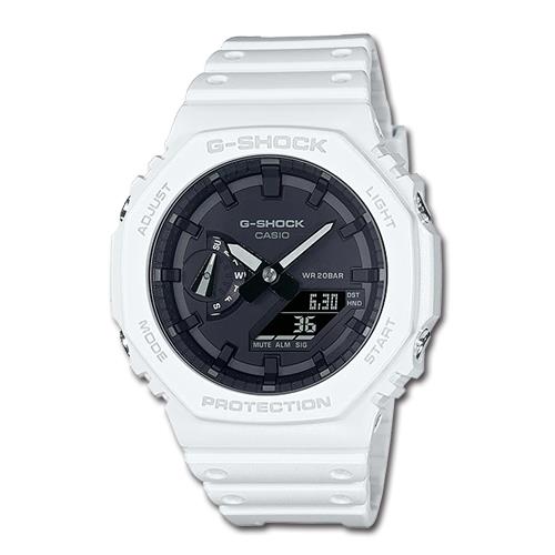 CASIO 卡西歐】G-SHOCK 雙顯男錶樹脂錶帶白防水200米GA-2100(GA-2100