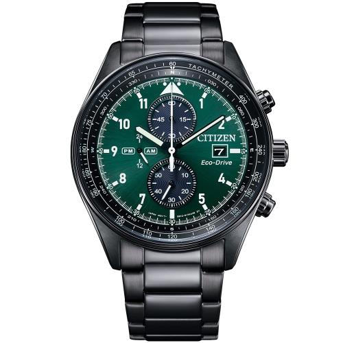 CITIZEN 星辰 亞洲限定 Future Force 光動能計時手錶-黑X綠 (CA0775-87X)