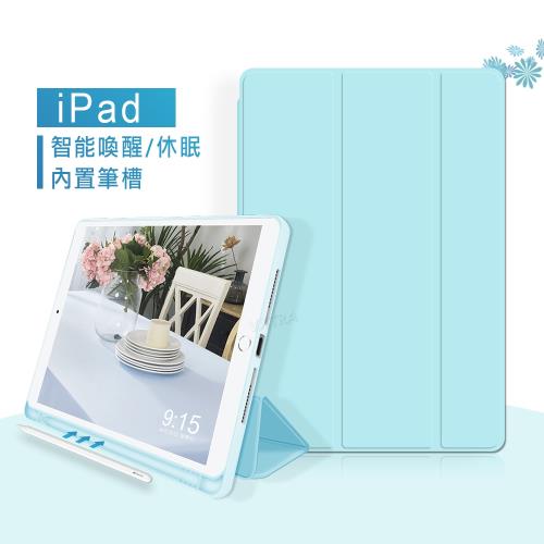 VXTRA筆槽版 iPad Pro 12.9吋 2021 親膚全包覆防摔軟套 平板皮套(清新水藍)