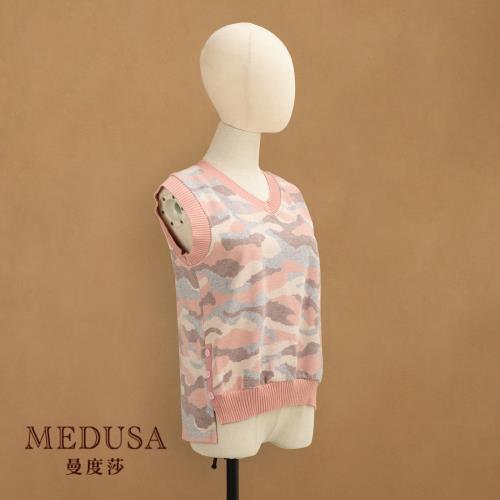 【MEDUSA 曼度莎】粉紅迷彩針織背心（M-XL）｜保暖抗寒 針織背心｜俏麗迷彩