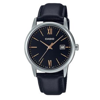 【CASIO 卡西歐】指標錶 皮革錶帶 生活防水 日期顯示 MTP-V002L(MTP-V002L-1B3)