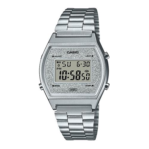 【CASIO 卡西歐】電子錶 不鏽鋼錶帶 可調節式錶扣 50米防水 碼表 LED琥珀色照明 B640WDG-7