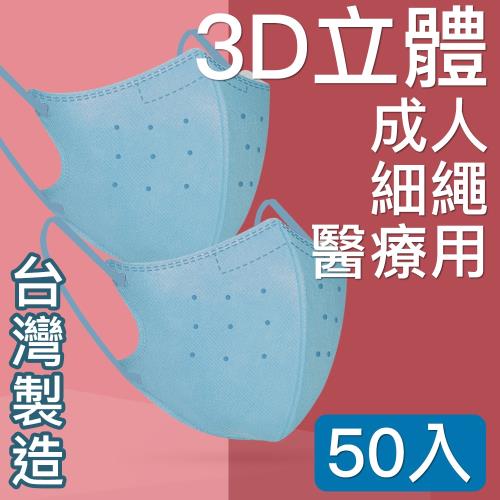 台灣優紙 MIT台灣嚴選製造 細繩 3D立體醫療用防護口罩 -成人款 50入/盒 藍